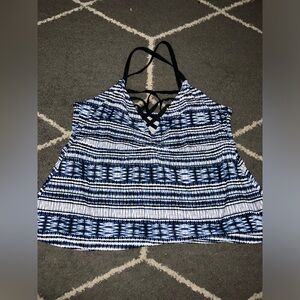 Boutique+ Women’s Blue Multi Print Tankini Top Size 3X